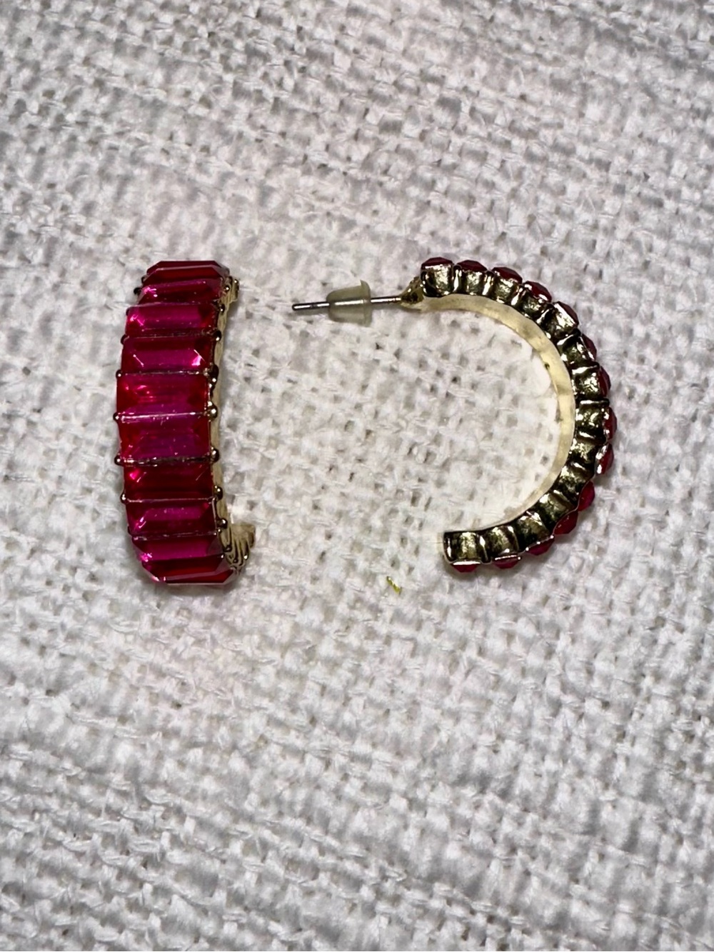 Gold Hoop Earrings with Pink Gem Accents - Women Jewelry